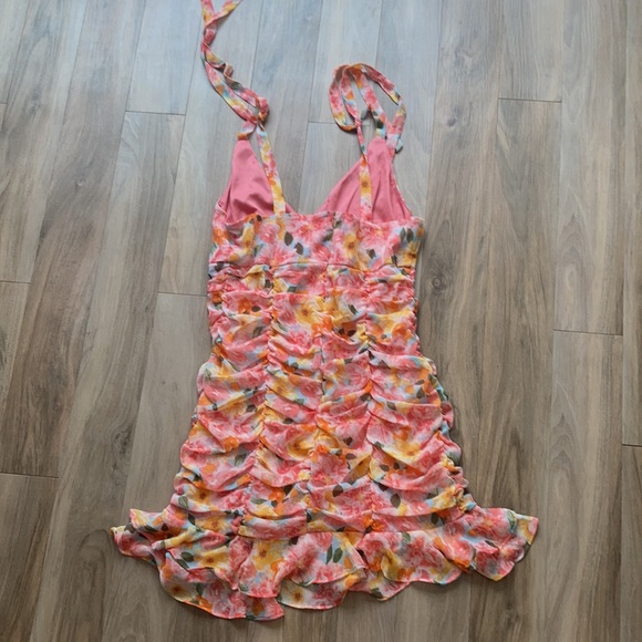 Lily Rose tie straps floral print rouched dress w ruffle S XL jrs - Picture 10 of 17